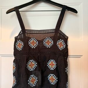 THE GREAT. Black Top with Colorful Embroidery